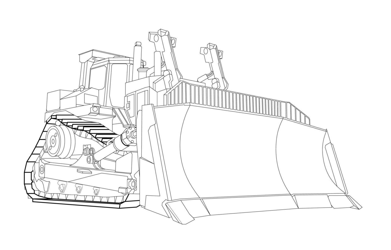 Construction bulldozer. Children linear pattern for decoration. Vector linear drawing for coloring