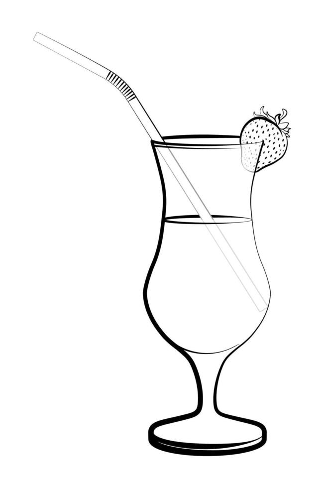 Tall glass with a refreshing cocktail and a slice of strawberries. Alcoholic and non-alcoholic drinks, illustrations for cafe, restaurant menu. Isolated vector on white background