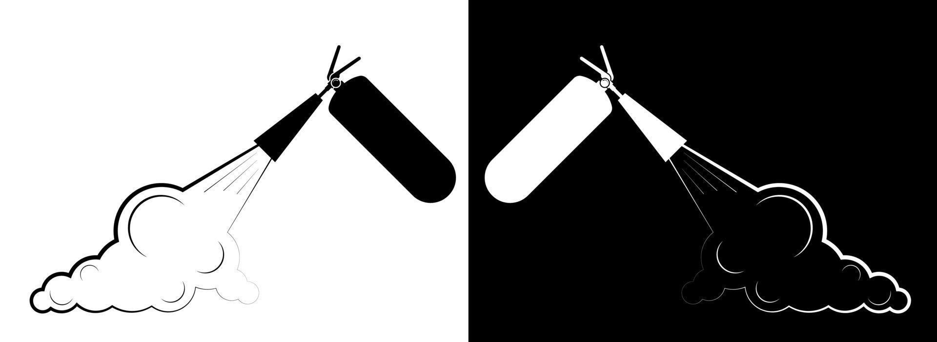 Extinguisher extinguishes a fire. Icon in black and white style. Technical signs and symbols. Isolated vector