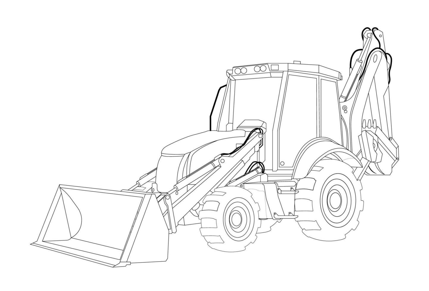 Children linear drawing for coloring. Construction equipment tractor in linear pattern. Industrial machinery and equipment. Isolated vector on white