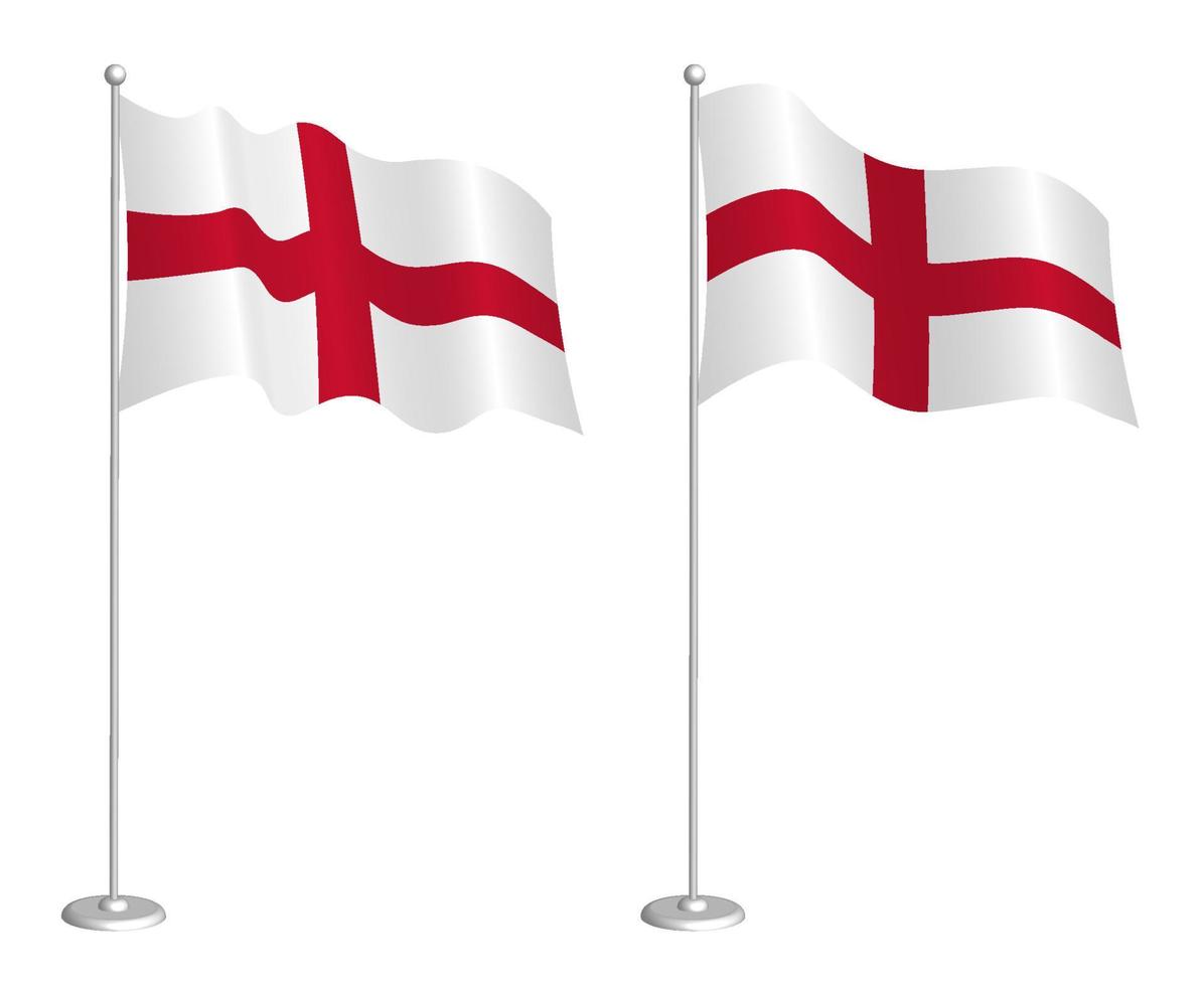 flag of England on flagpole waving in the wind. Holiday design element. Checkpoint for map symbols. Isolated vector on white background