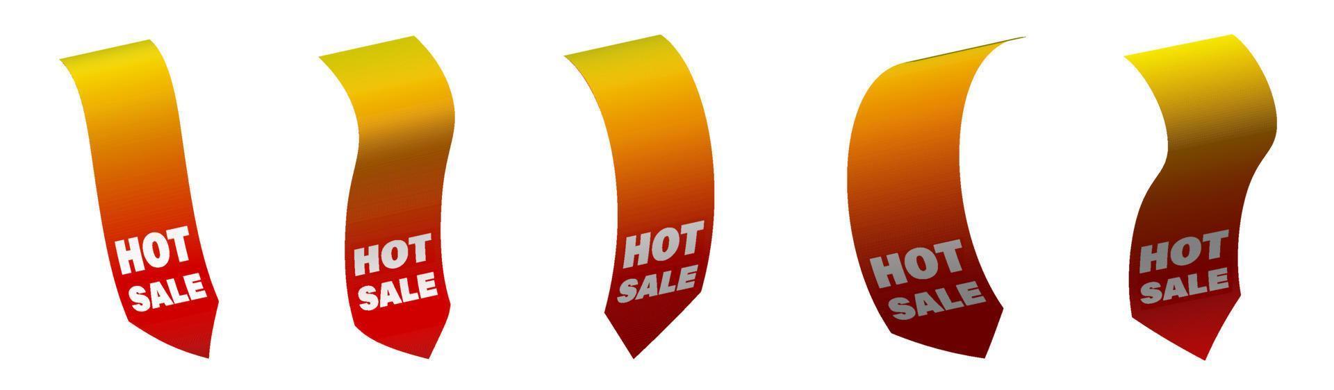 Set of summer price tags for the sale of hot fiery color. Ribbon sale banners isolated on white background. New collection of offers in vector