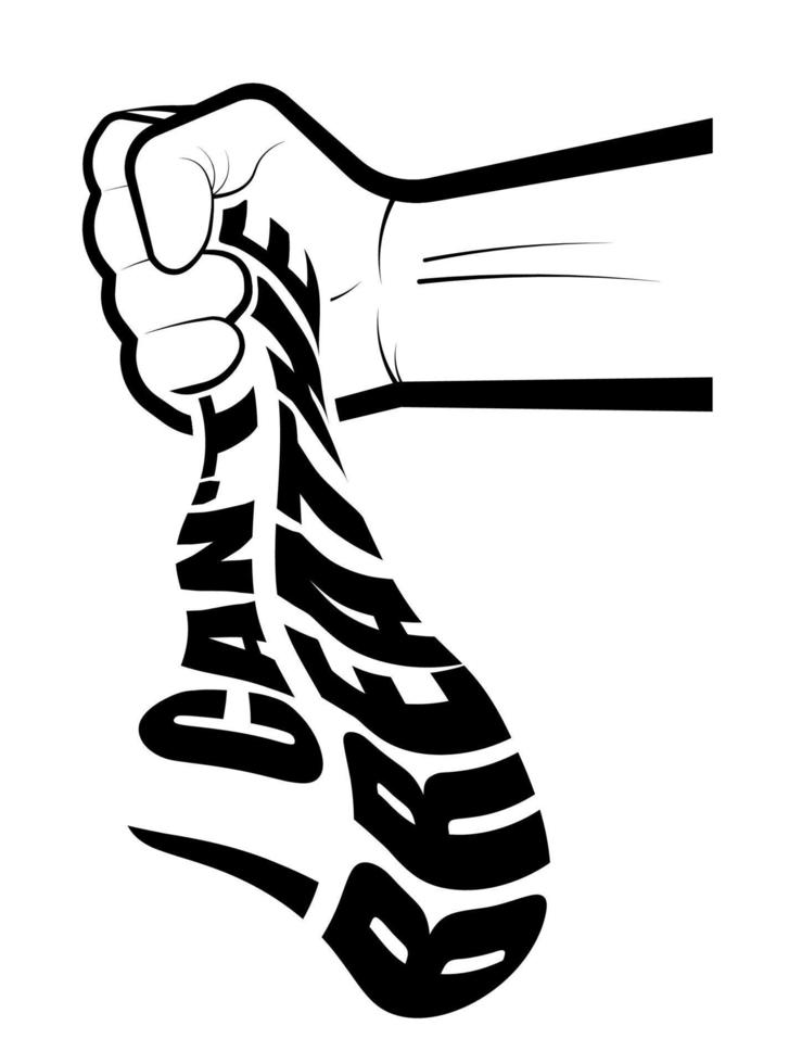 Black lives matter social protest. I can not breathe. Strong hand chokes, blocks the air. Discrimination against  dark skinned people. Black and white poster vector