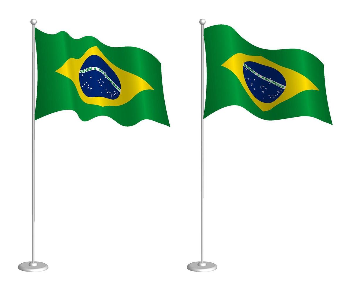 bandera de la república federativa de brasil en asta de bandera ondeando en el viento. elemento de diseño de vacaciones. punto de control para los símbolos del mapa. vector aislado sobre fondo blanco