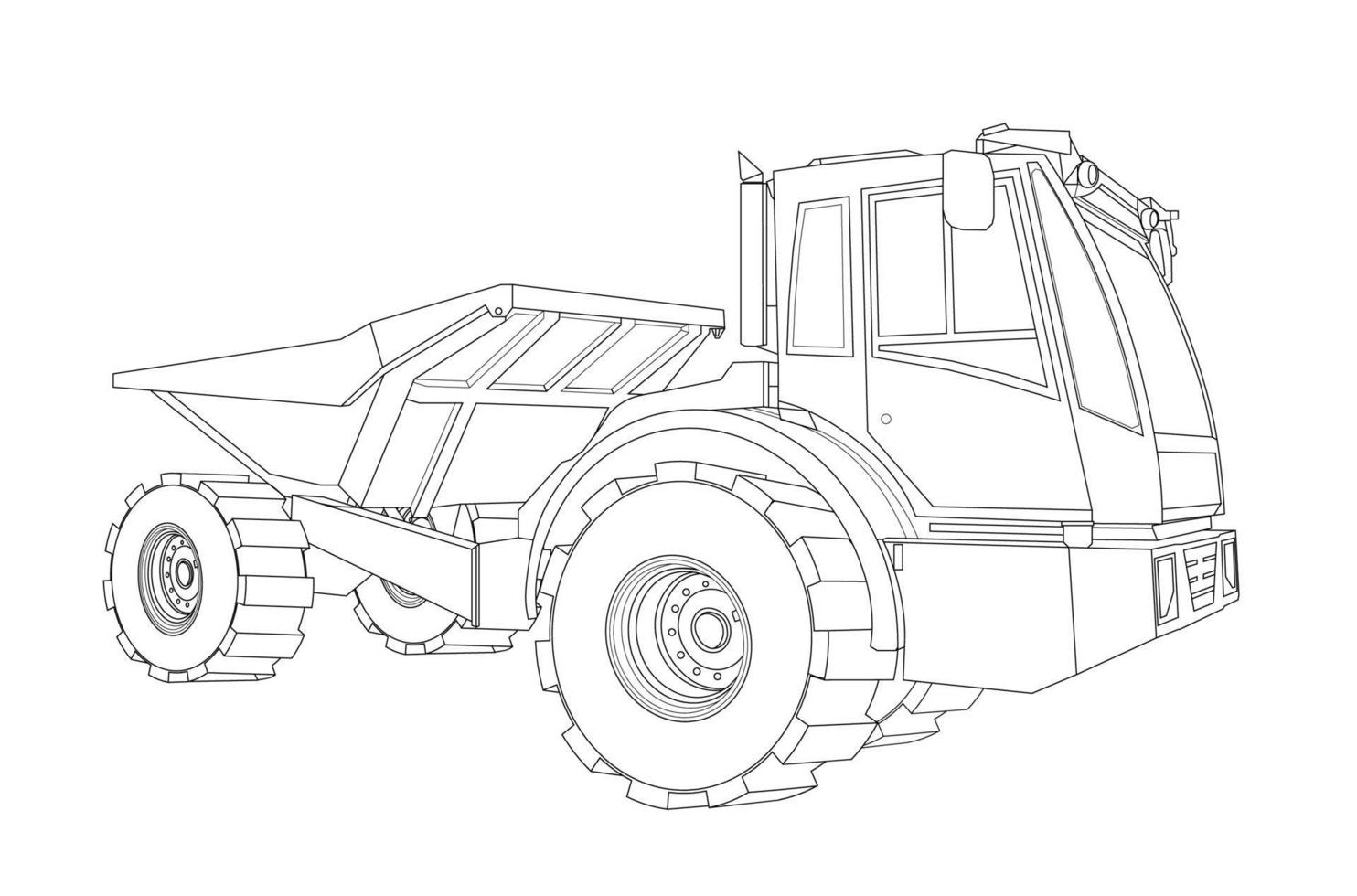 truck, heavy construction equipment. Children linear drawing for coloring. Vector on white isolated on white background