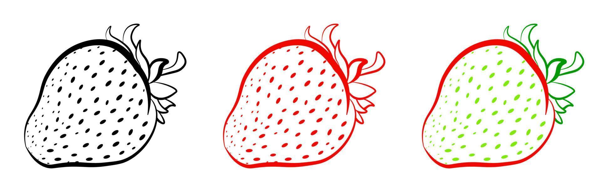 Juicy ripe strawberry icon on a blank background. Summer fruits and berries. Vegetarianism, vitamins, a healthy lifestyle. Isolated vector on white background