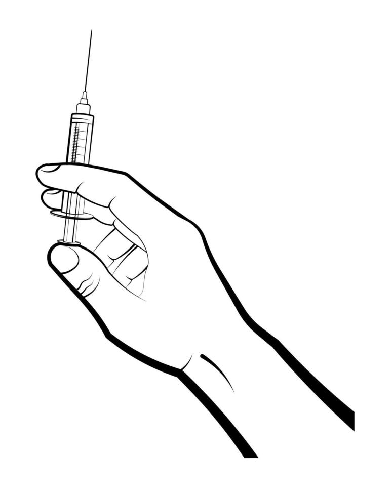 la mano del médico sostiene una jeringa con medicamento para la vacunación. prevención de la propagación de la enfermedad. prevención de la gripe vector aislado sobre fondo blanco