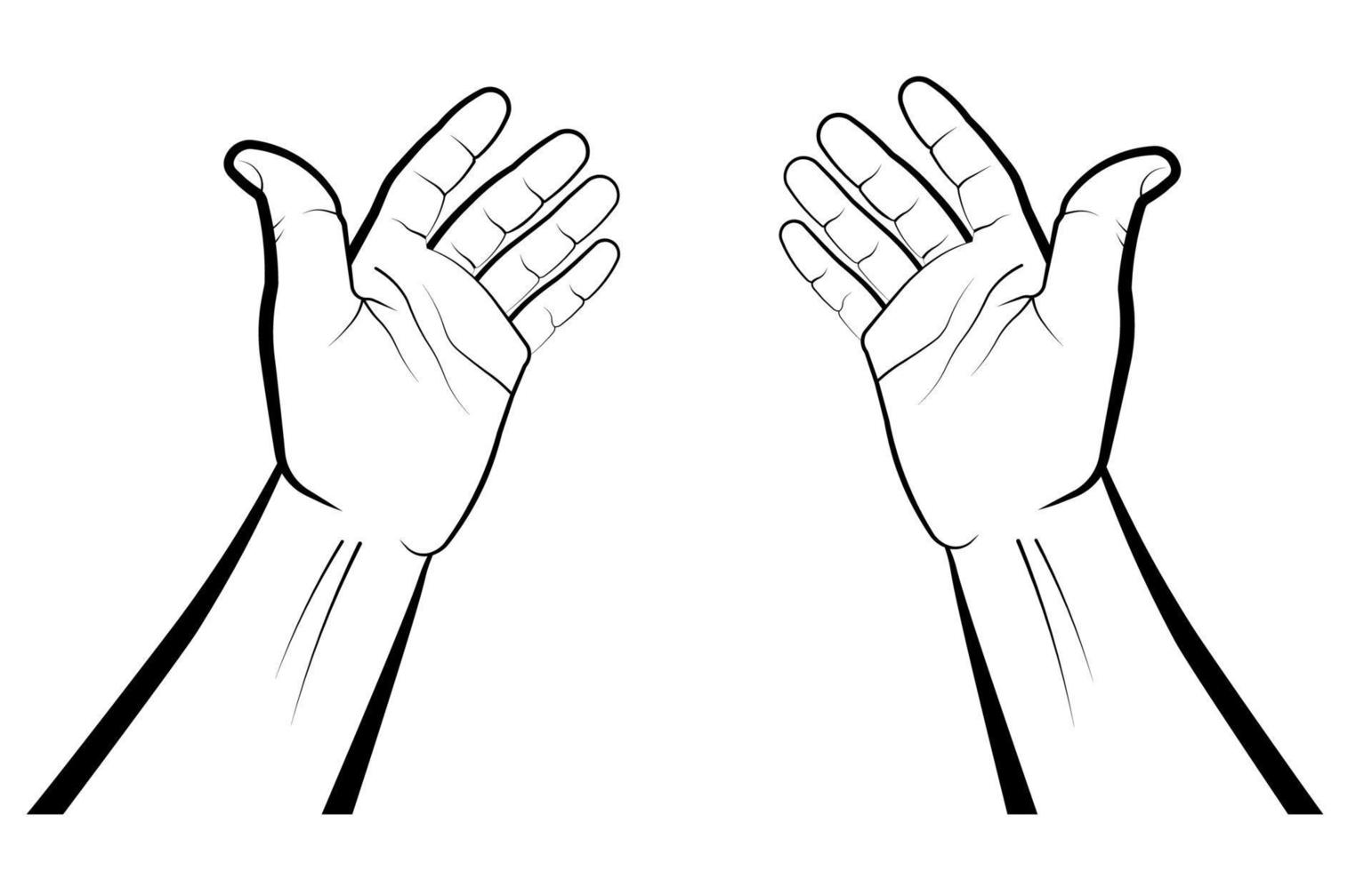 hands of a believer during prayer. Palms up. Namaz, Eid al-Adha Muslim holiday. Isolated vector on white background