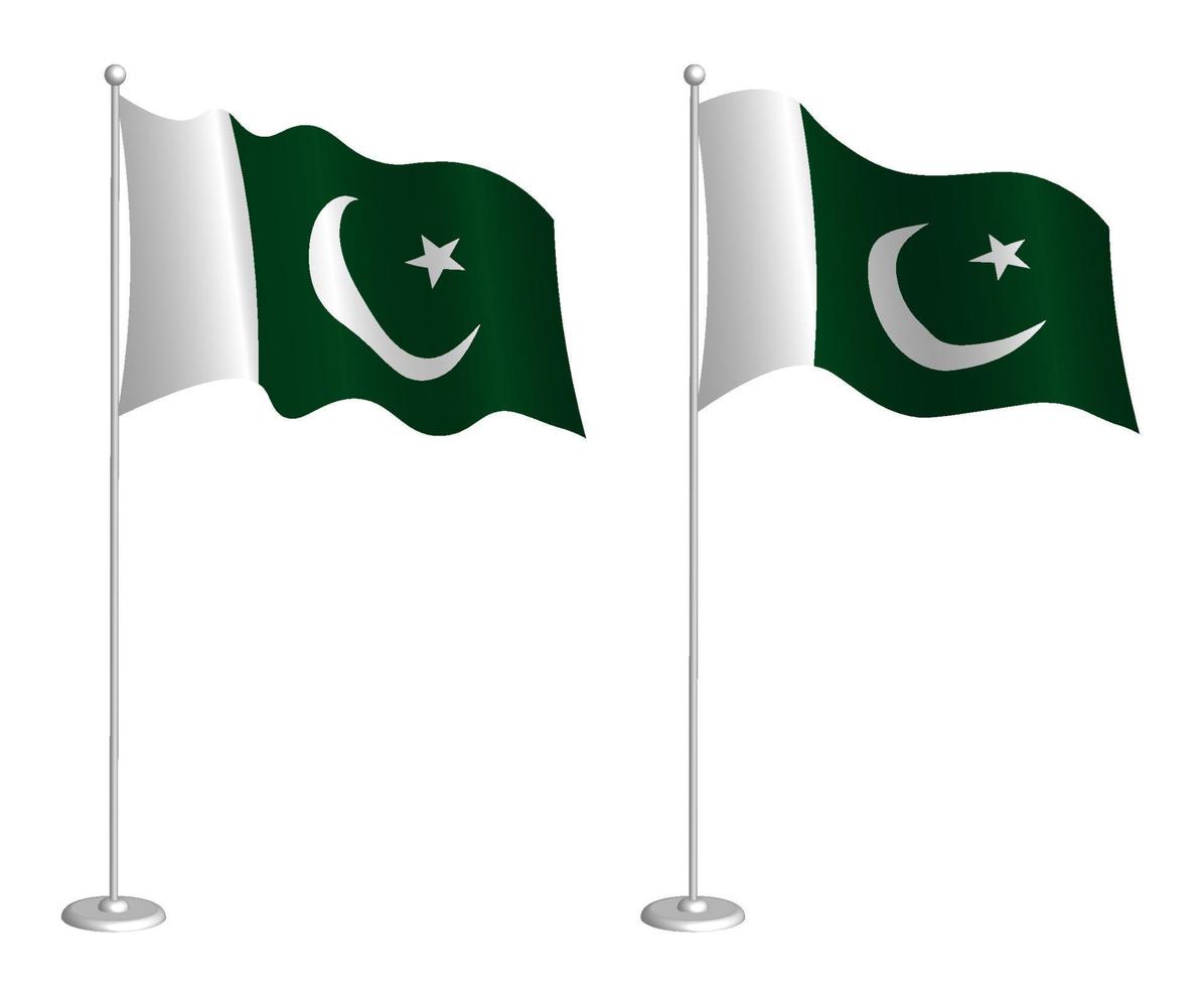 bandera de la república islámica de pakistán en asta de bandera ondeando en el viento. elemento de diseño de vacaciones. punto de control para los símbolos del mapa. vector aislado sobre fondo blanco