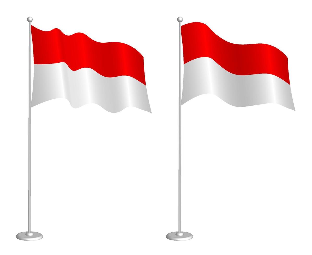 flag of Republic of Indonesia on flagpole waving in the wind. Holiday design element. Checkpoint for map symbols. Isolated vector on white background