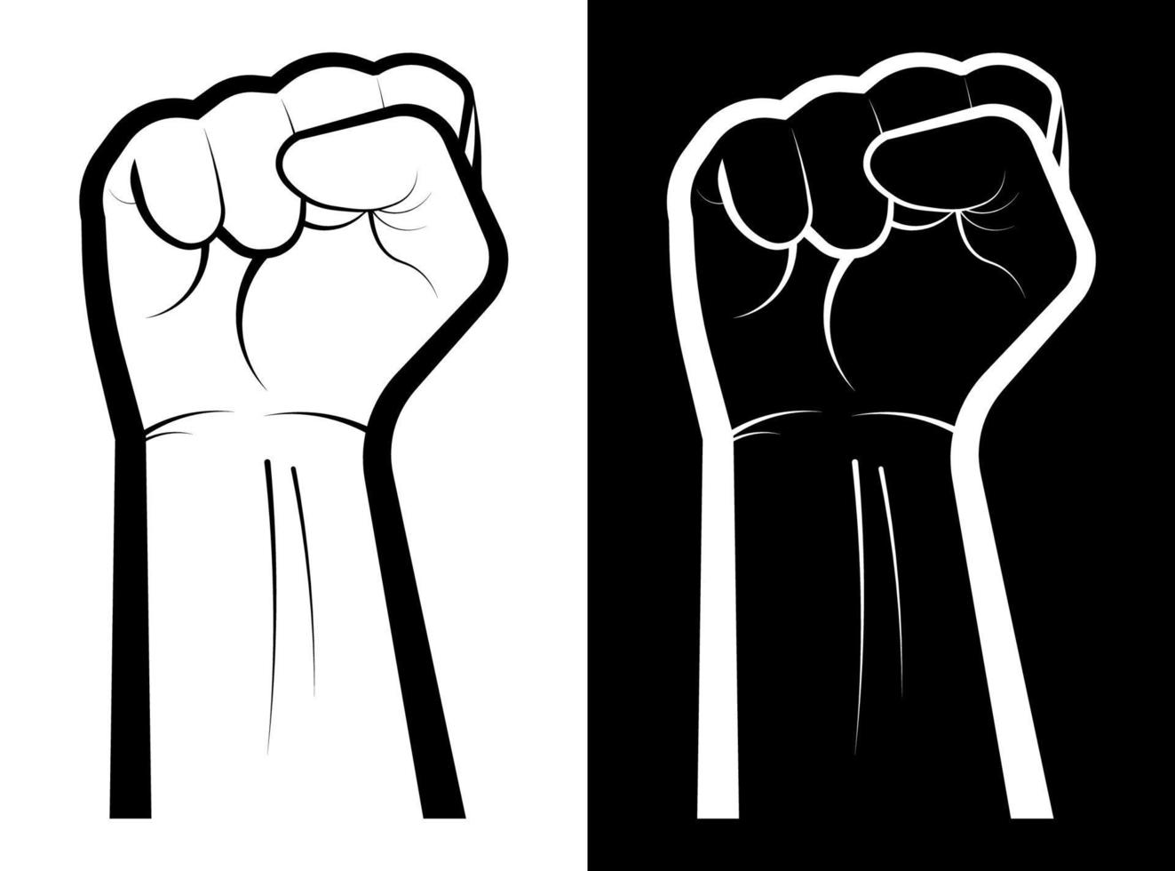 Black lives matter social protest. No to racism. Hand clenched into a fist. A symbol of strength, the struggle for freedom. Black white vector on blank background