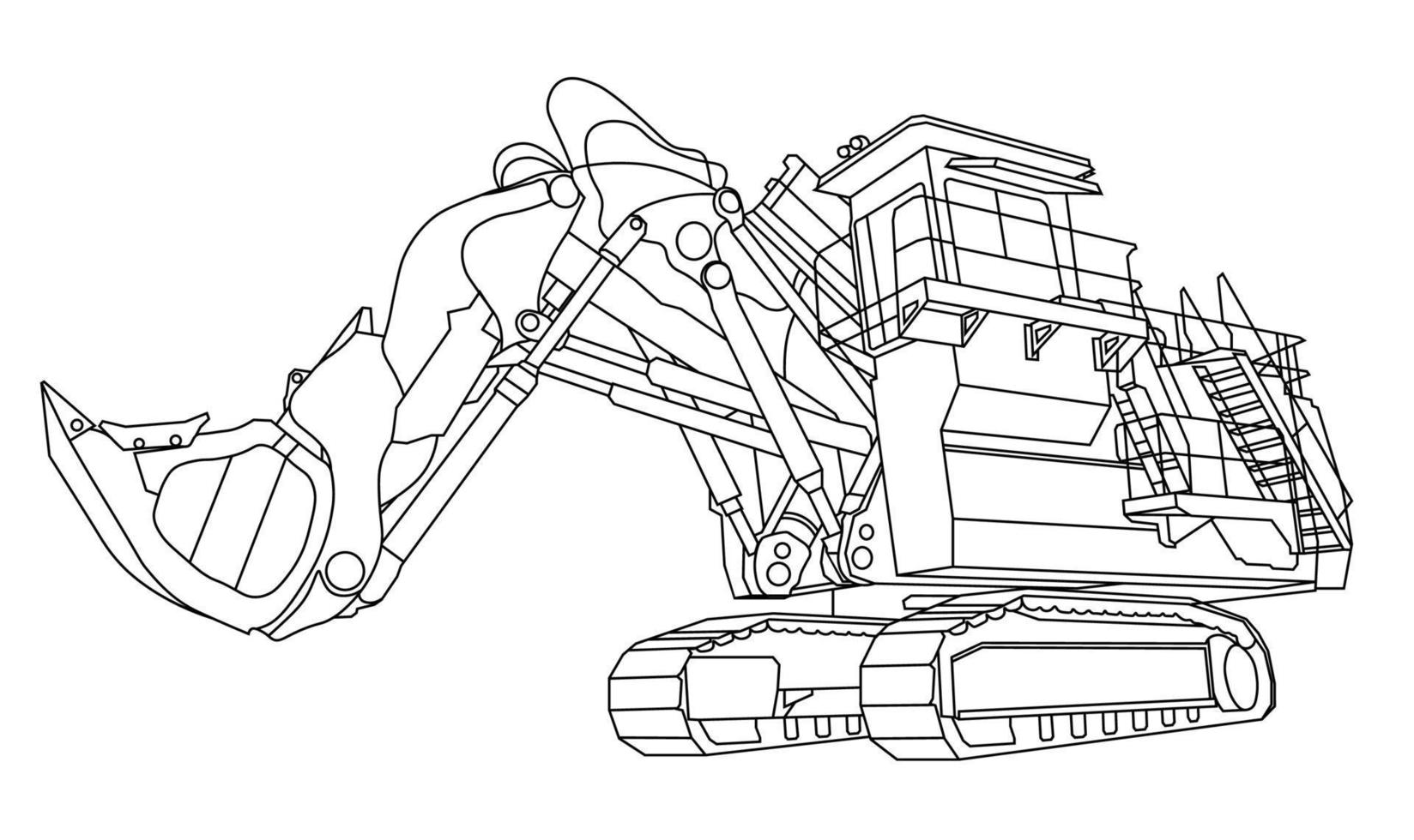 Children linear drawing for coloring. excavator machine for coal mining. Industrial machinery and equipment. Isolated vector on white background