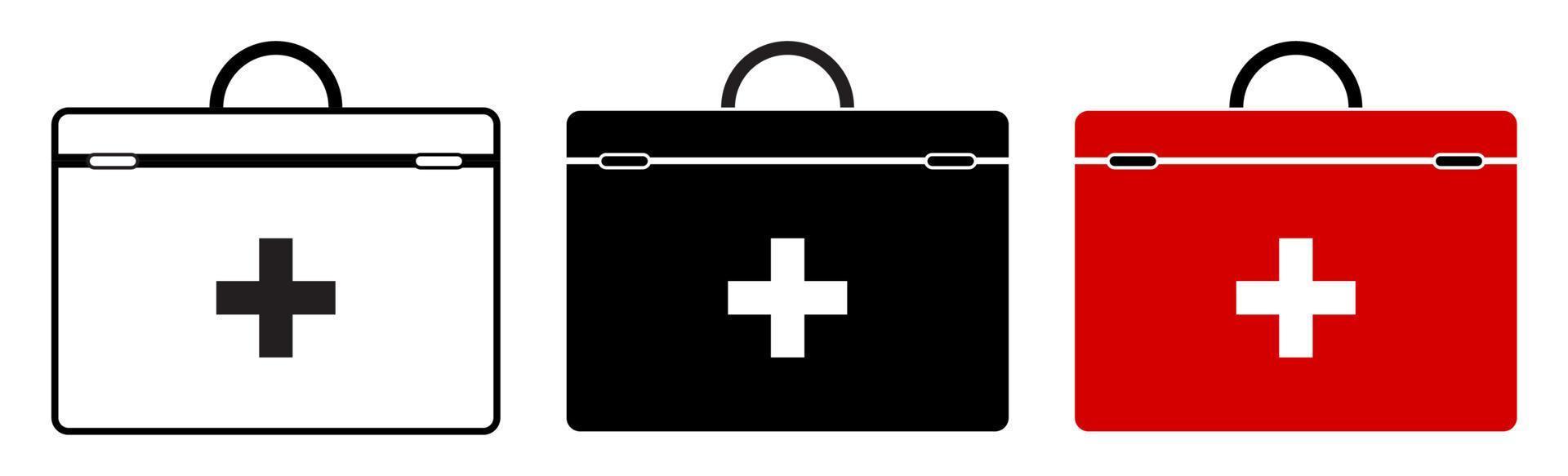 icon set red first aid kit for resuscitation. Health recovery in emergency situations. Isolated vector in a flat style on a white background