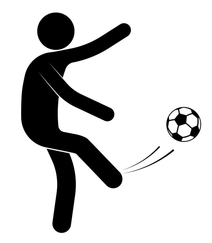 stick figure, man is playing soccer. Kicked the ball. Team sports. Isolated vector on white background
