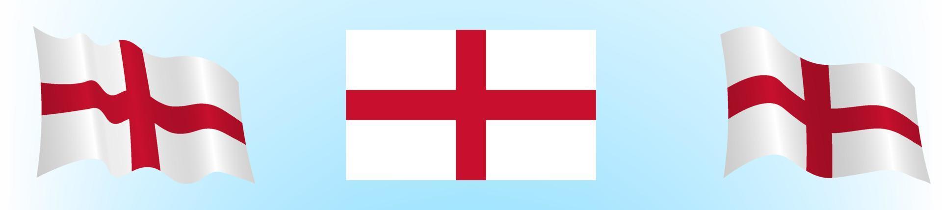 Flag of England in static position and in motion, developing in the wind, on a transparent background vector