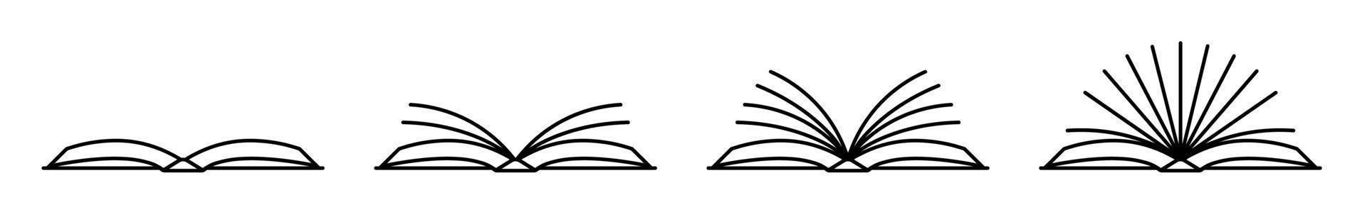 conjunto de iconos de libro abierto. vector blanco negro lineal