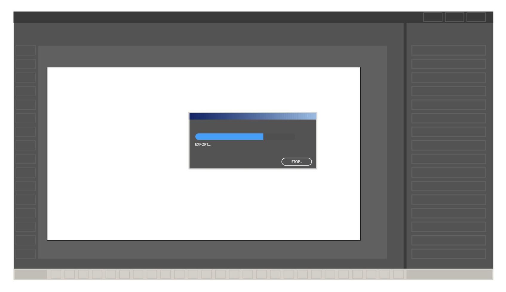 image export window with loading bar. Screen programs for working with pictures. Vector