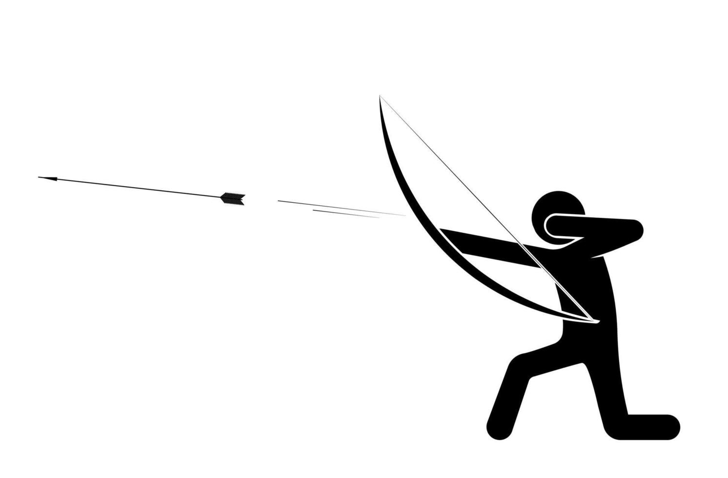 man, the archer fired an arrow at the target, standing on his knee. Shooter athlete. Isolated vector on white background