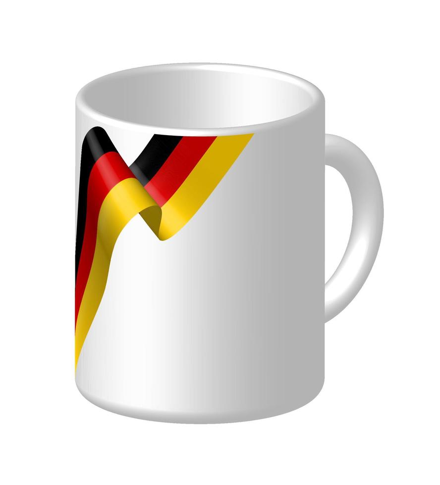 White Coffee Mug with flag of Federal Republic of Germany. Festive design element for Independence Day. Isolated vector on white background