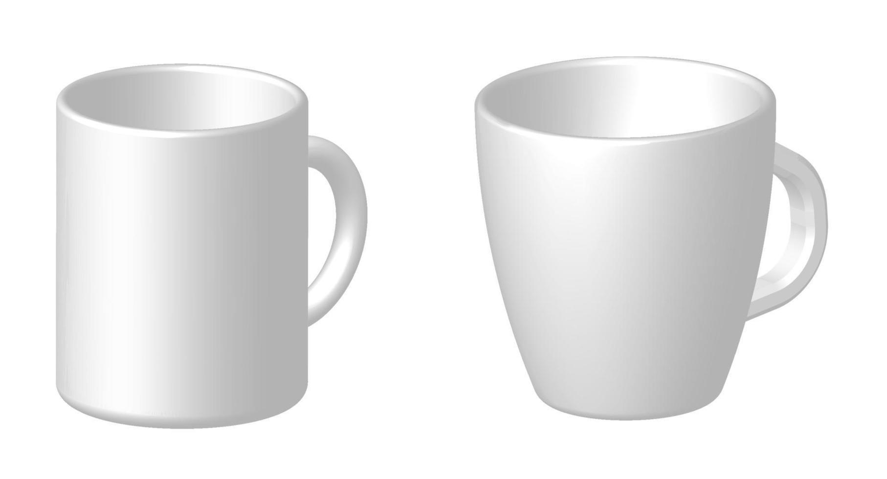 template mockup mugs for coffee or cocoa. Isolated realistic vector on white background