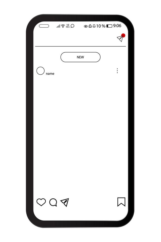 maqueta de la aplicación móvil en la pantalla del teléfono inteligente con publicación de interfaz de carrusel en la red social vector