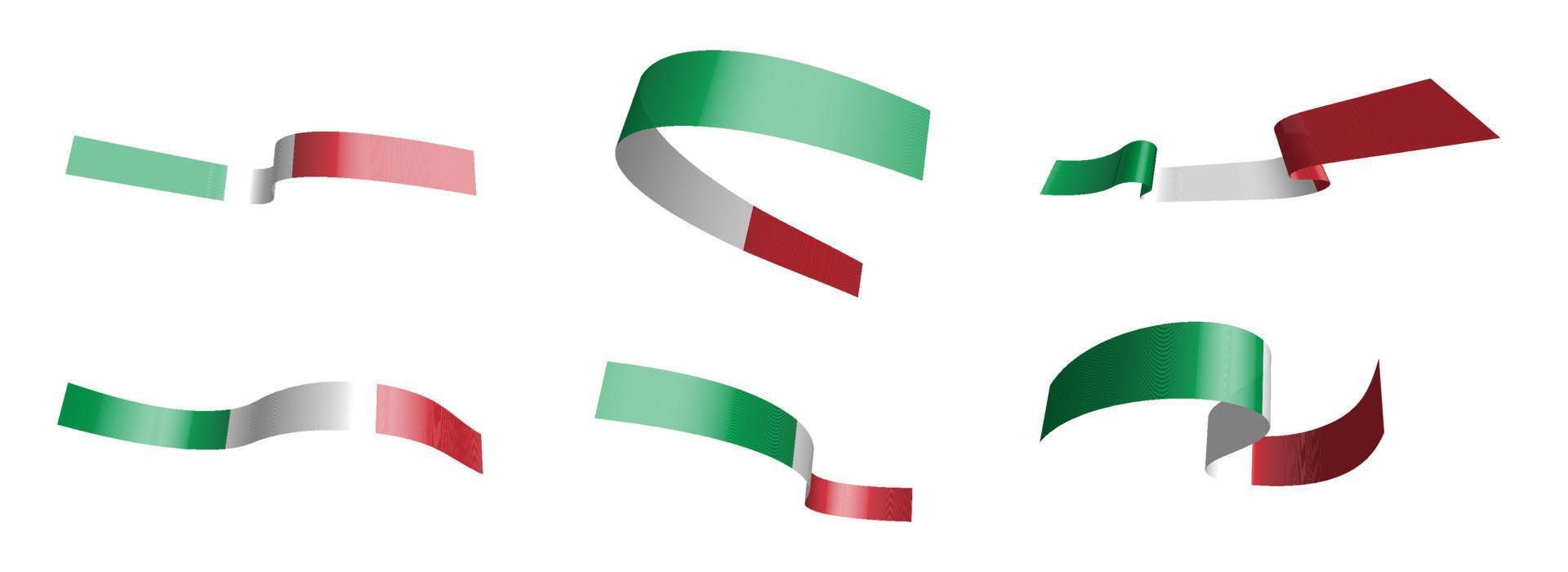 Set of holiday ribbons. Italian flag waving in the wind. Separation into lower and upper layers. Design element. Vector on a white background