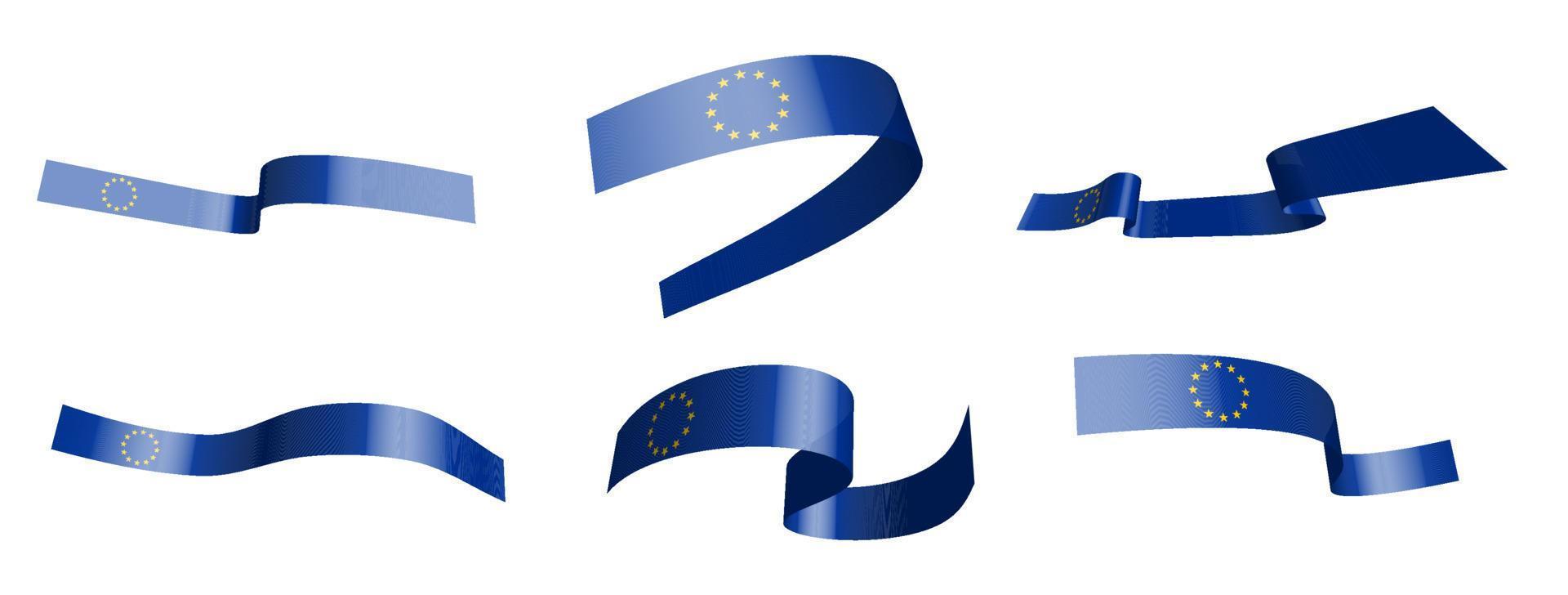 conjunto de cintas de vacaciones. bandera de la unión europea ondeando en el viento. separación en capas superior e inferior. elemento de diseño vector sobre un fondo blanco