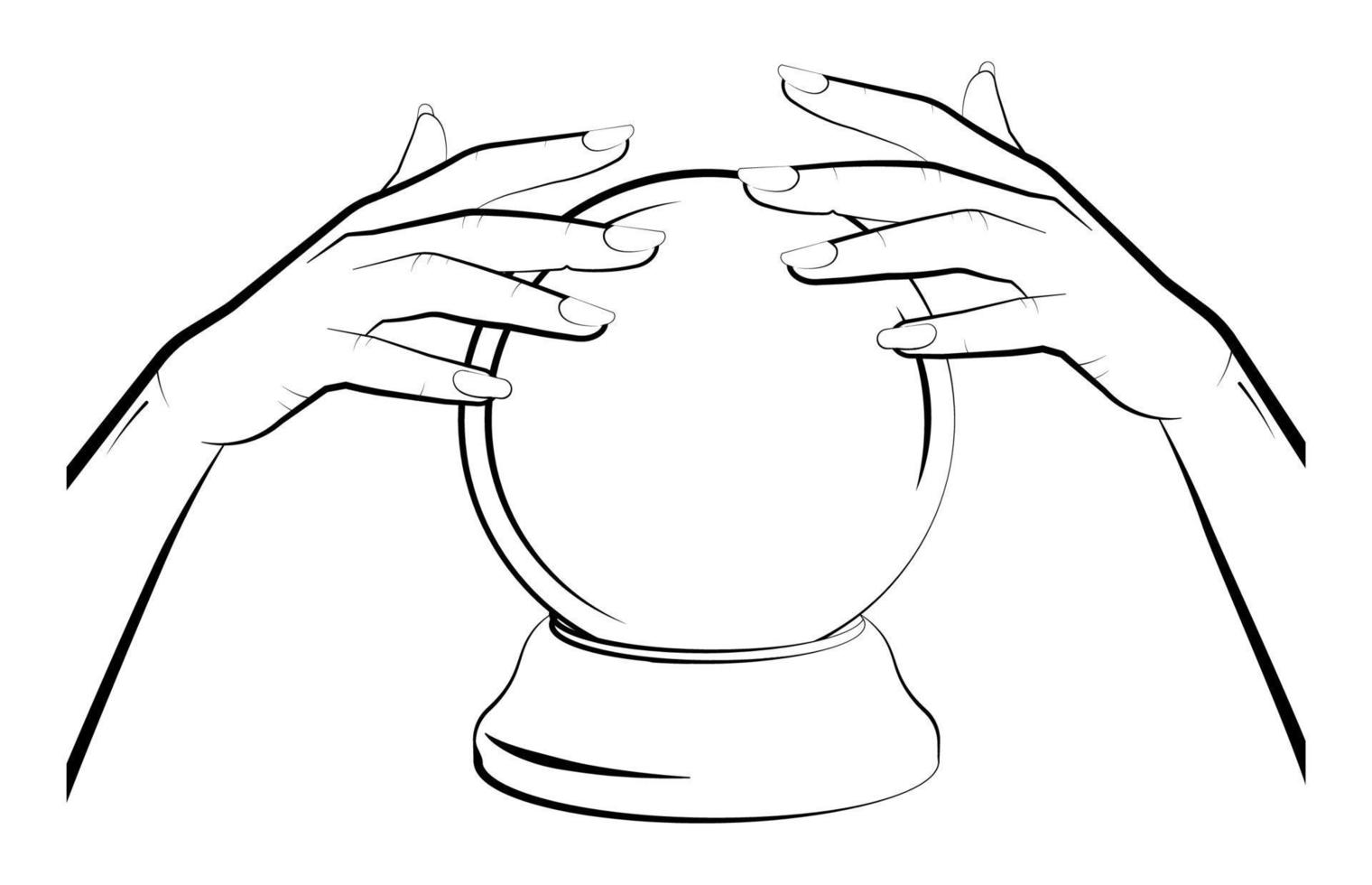 sorceress hands over a crystal ball. Prediction of the future, astrology. Isolated vector on white background