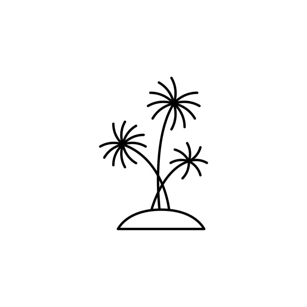 palma, coco, árbol, isla, playa delgada línea icono vector ilustración logotipo plantilla. adecuado para muchos propósitos.