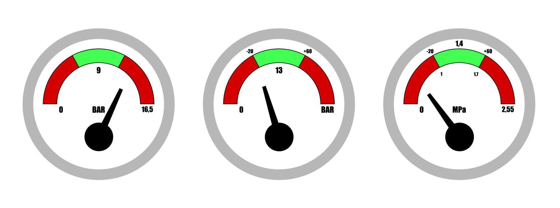 fire extinguisher pressure sensors in a flat style. Technical signs and symbols. Isolated vector