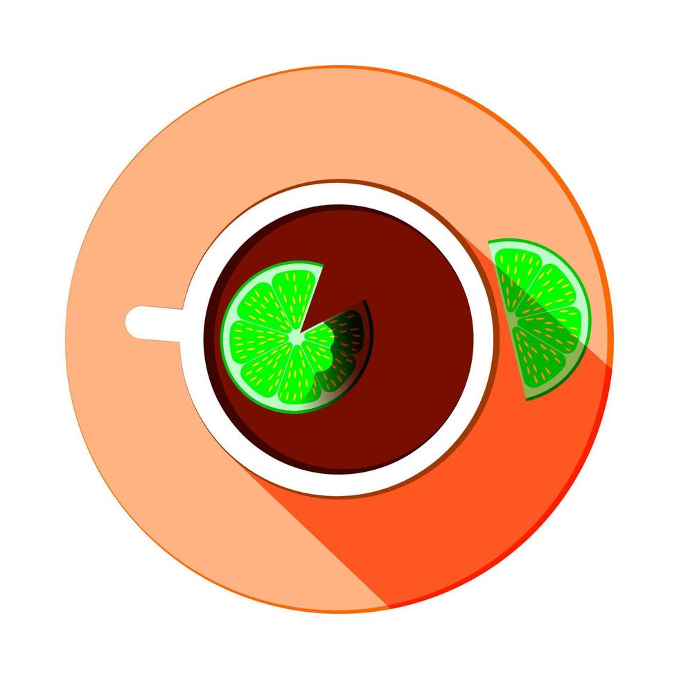 stylized tea cup vector icon with lemon slices with long shadow, top view