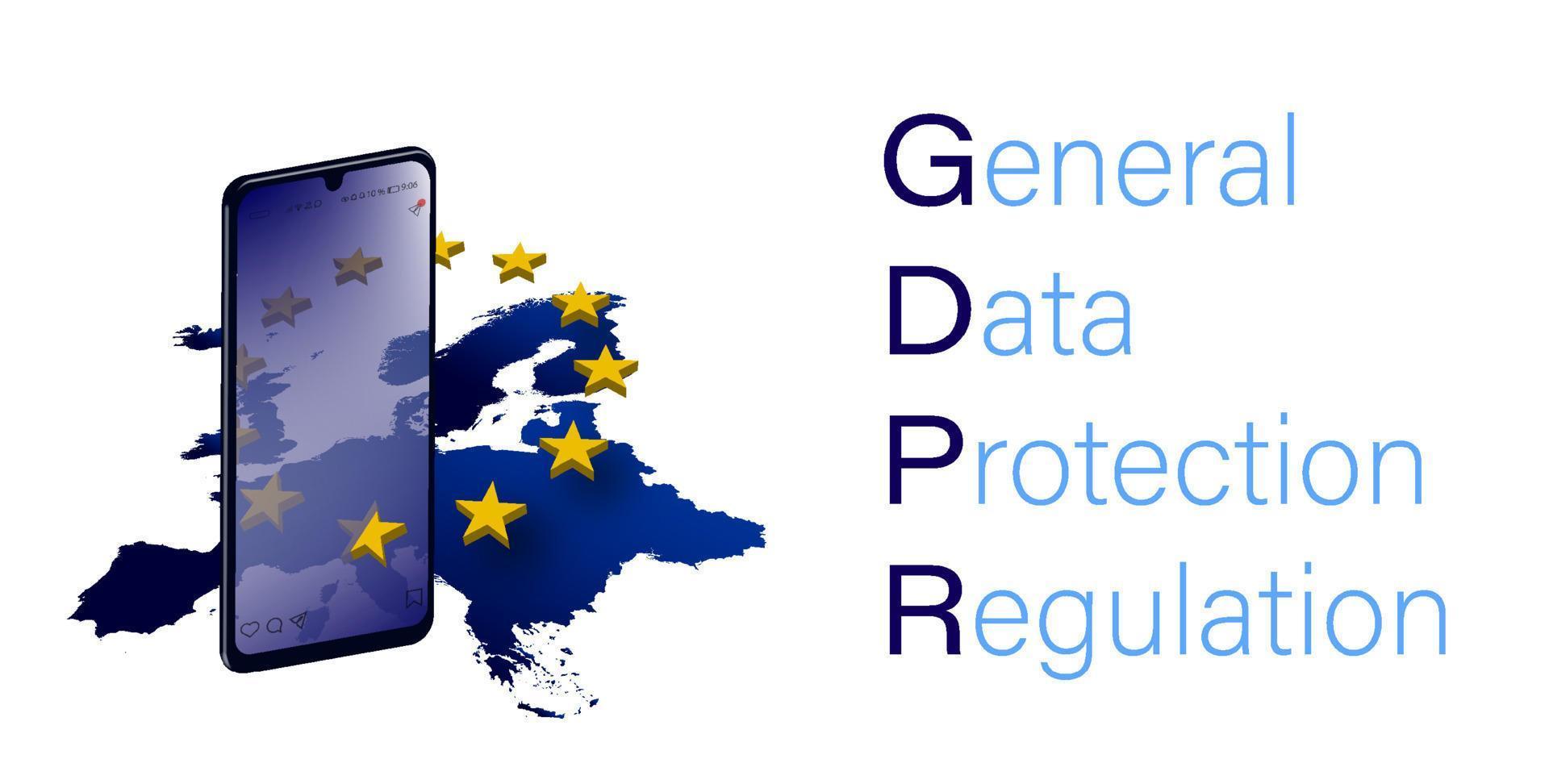 concepto de protección de datos personales en la unión europea, gdpr. seguridad de Internet. smartphone con elementos de símbolos de la unión europea. pancarta, plantilla vector