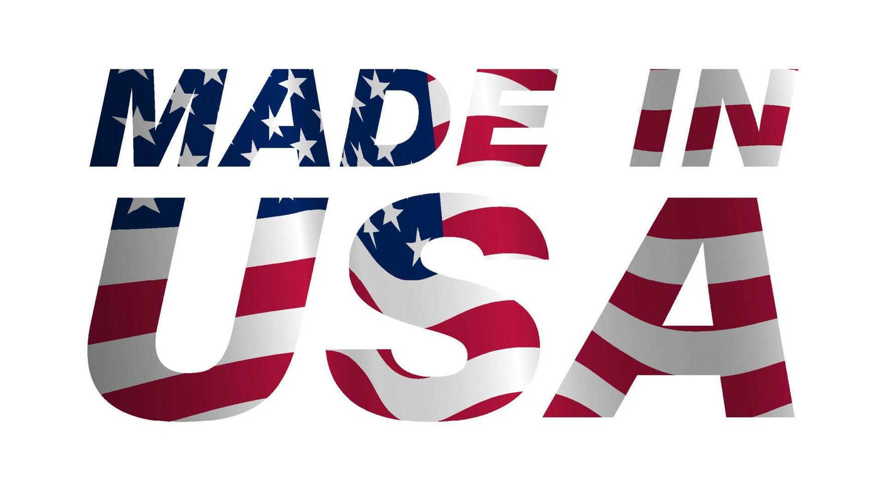 inscripción hecha en estados unidos en colores de la bandera americana. letras decorativas con símbolos americanos. vector sobre un fondo blanco