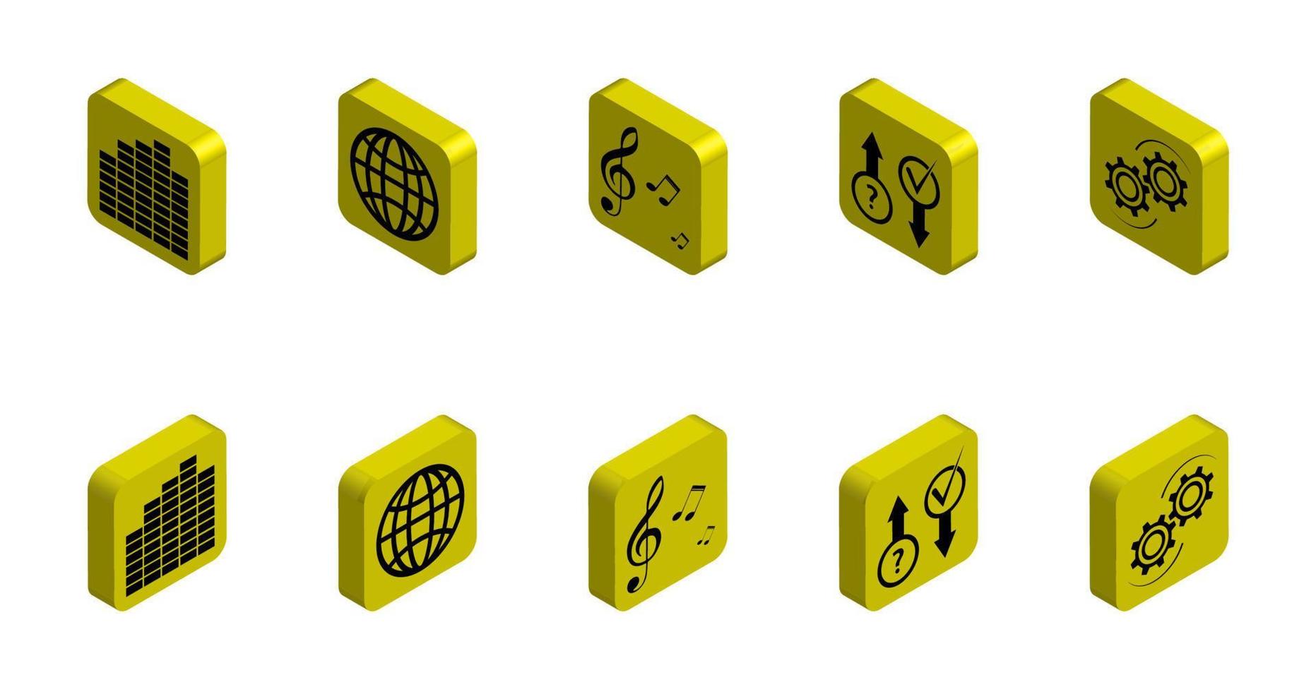 set of functional 3D icons on the topic of multimedia and settings. Isolated vector on white background