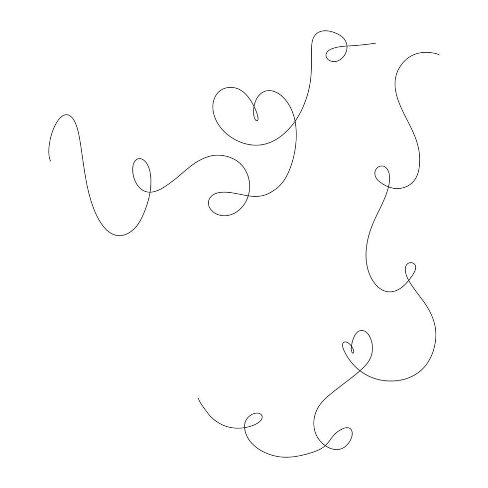 Set of abstract hand drawn heart in thin line. Heart continuous one line drawing. Scribble hand drawn heart illustration. vector