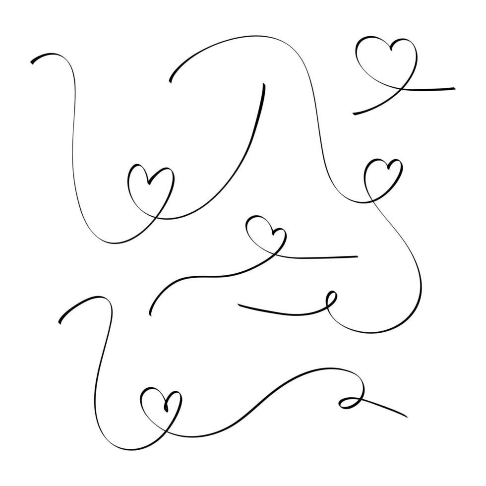 Set of abstract hand drawn heart in thin line. Heart continuous one line drawing. Scribble hand drawn heart illustration. vector