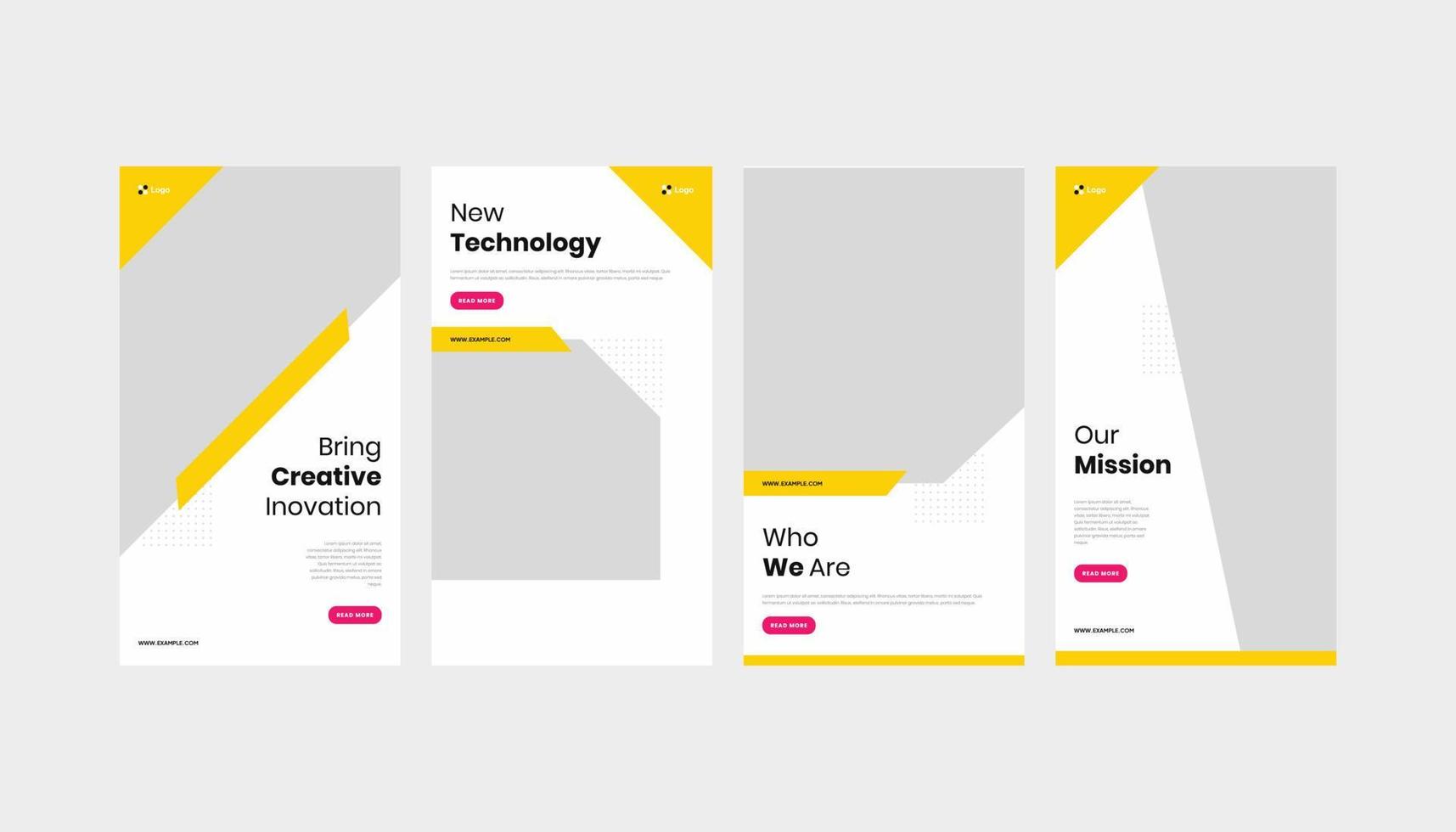 Set of yellow technology minimal roll up standee banner and social media story template vector