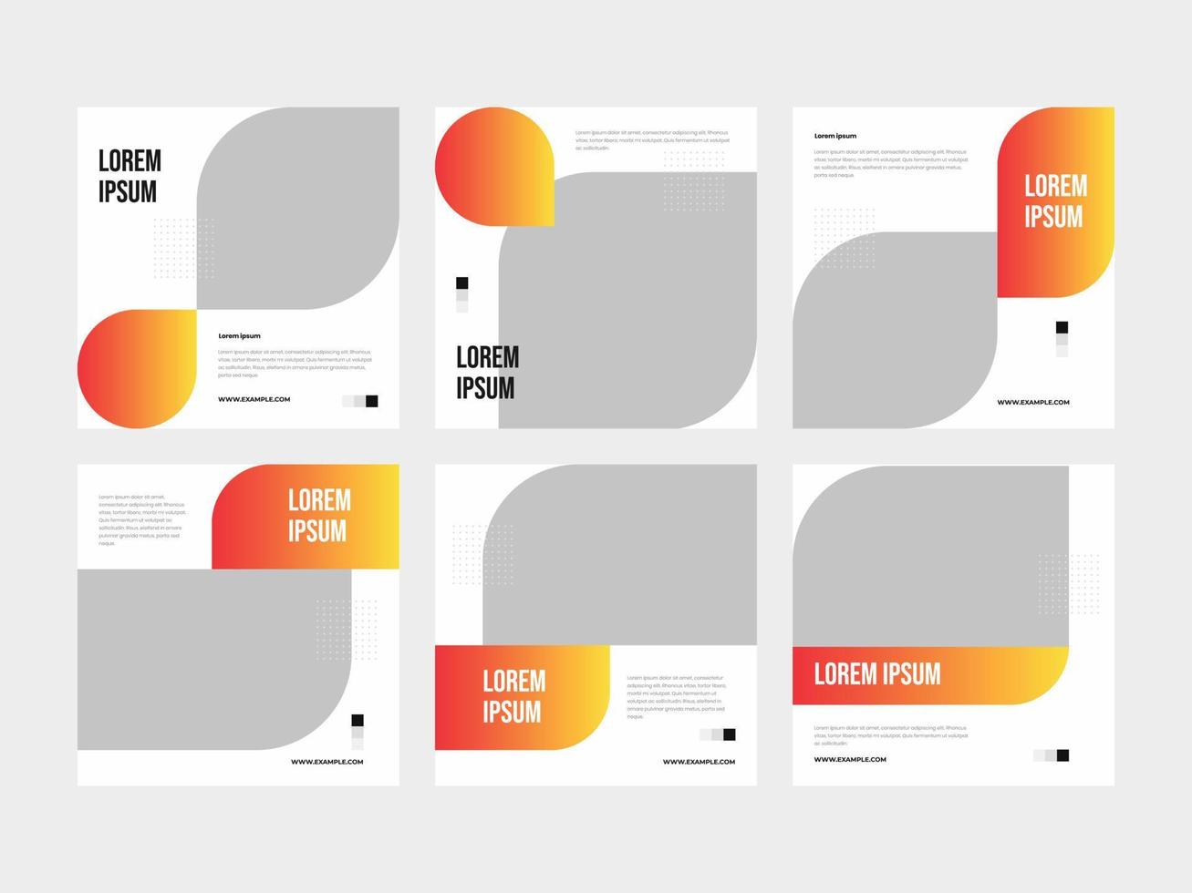 Set of Gradient Orange white minimal square banner and social media post feed template vector