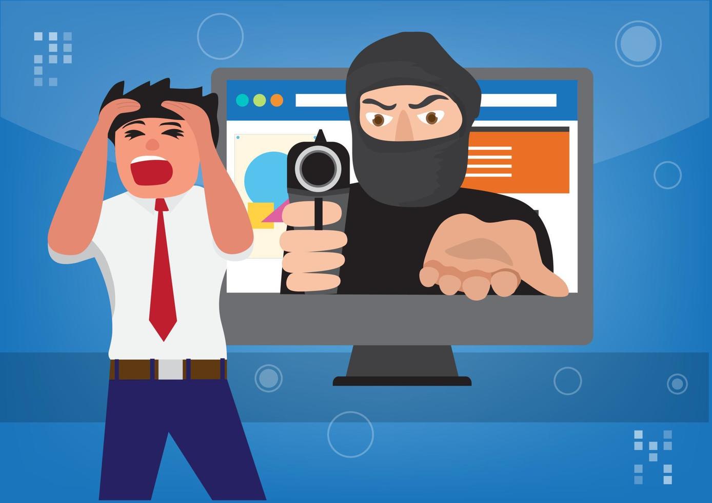 Hackers steal data and demand ransom by seizing information related to cybercrime applications. vector illustration