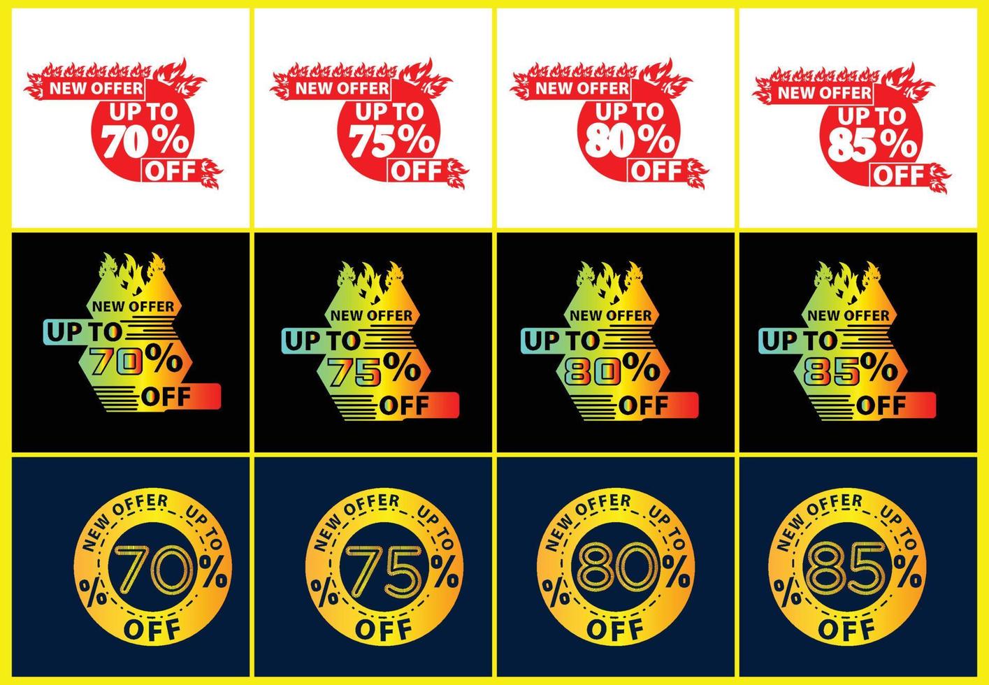 Up to 70, 75, 80, 85 percent off logo, sticker and icon design vector