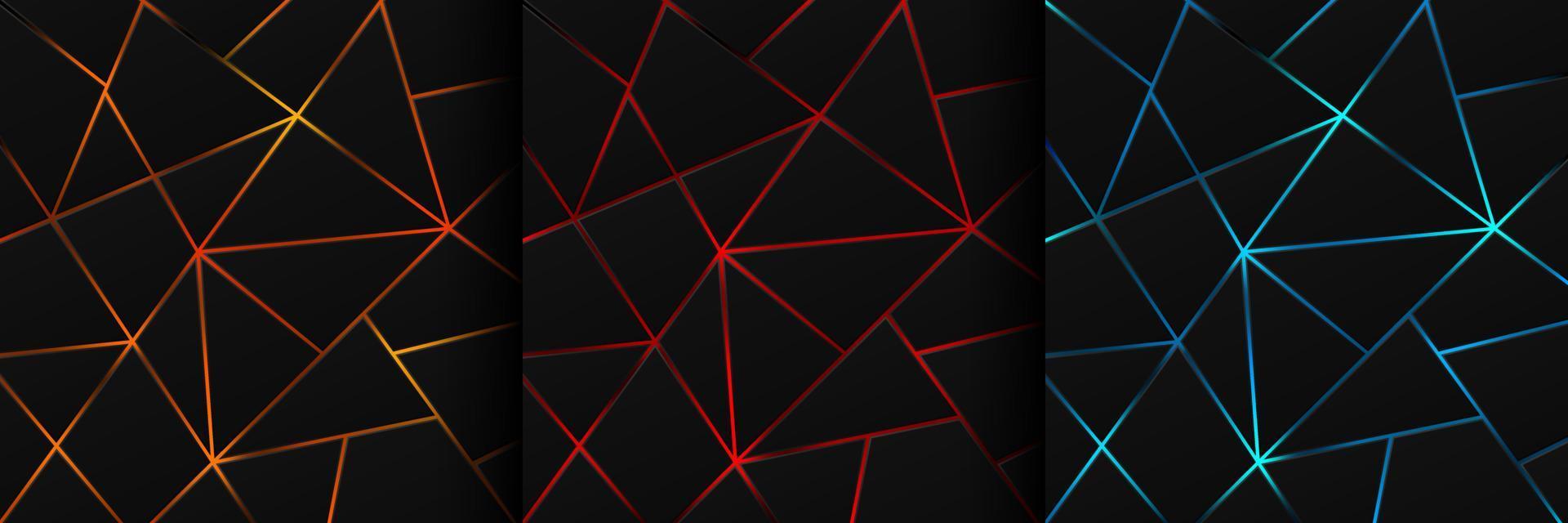 conjunto de líneas dinámicas de luz verde, azul y roja sobre negro metálico en diseño de formas geométricas. Fondo oscuro futurista de tecnología moderna. diseño para banner, portada, web, volante. ilustración vectorial vector