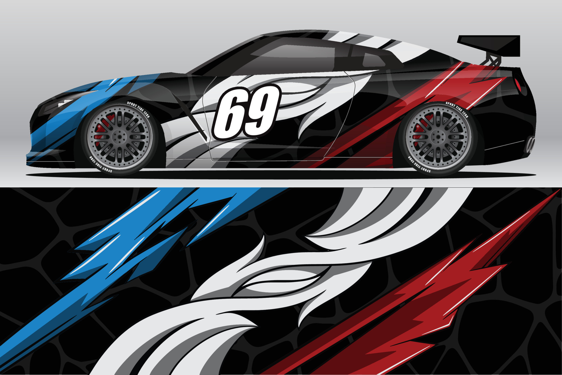 Abstract Race car wrap sticker design and sports background for daily