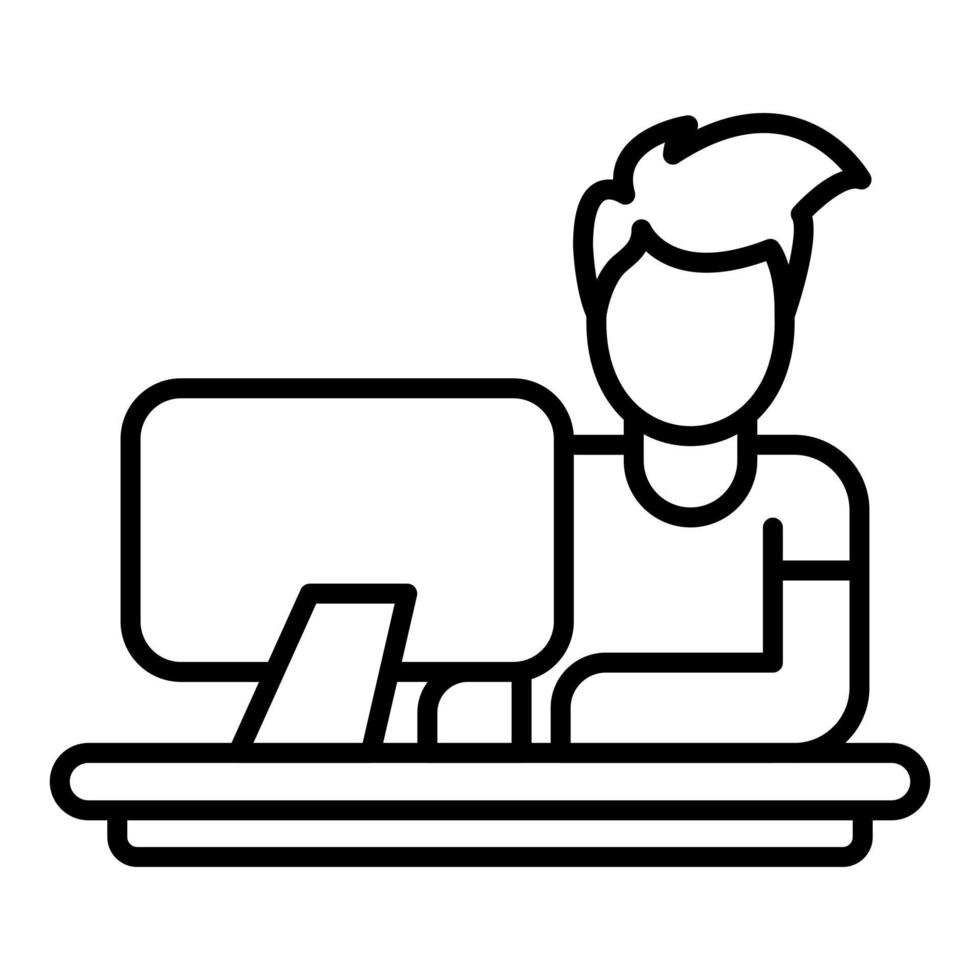 Working on Computer Line Icon vector