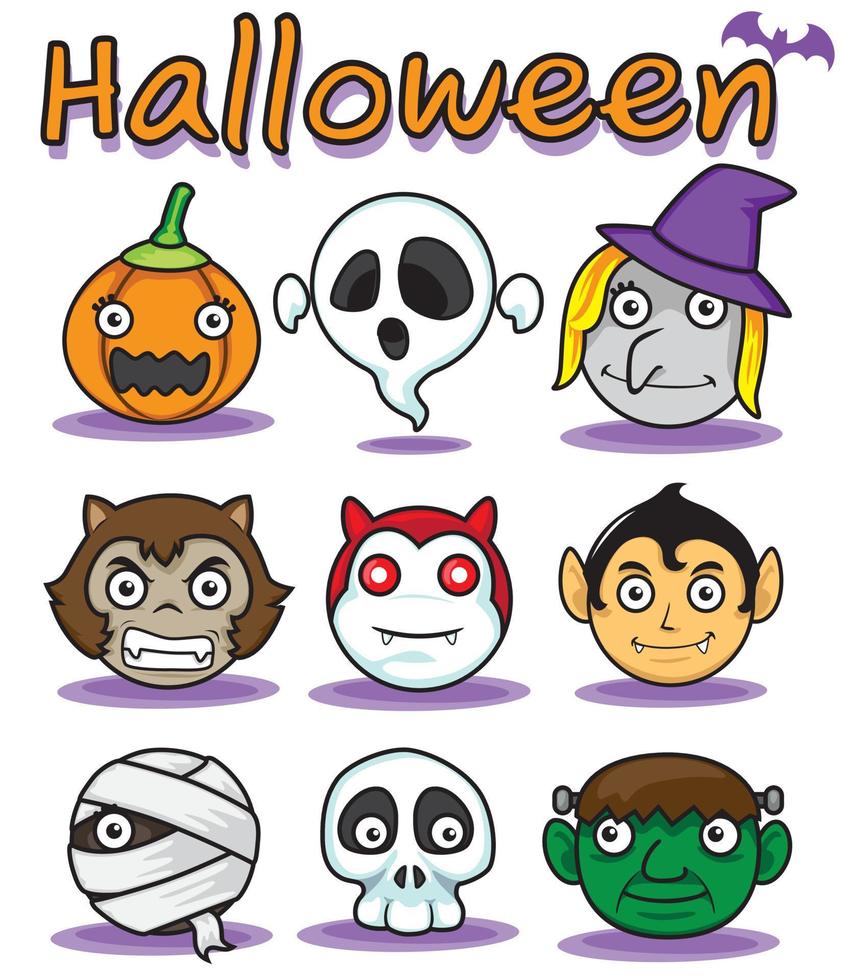 halloween head ghost icon witch ghost pumpkin Werewolves devil Vampire skeleton mummy Frankenstein vector