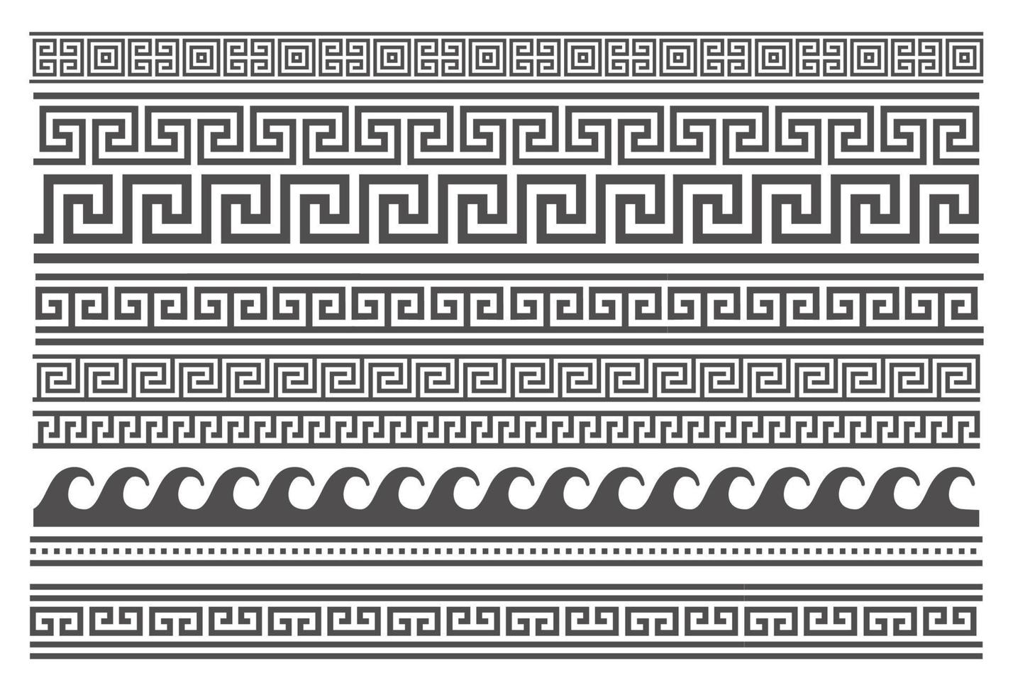 marcos sin costuras de estilo griego. conjunto de bordes geométricos. patrón de ornamento vectorial. elementos de decoración mediterráneos vector