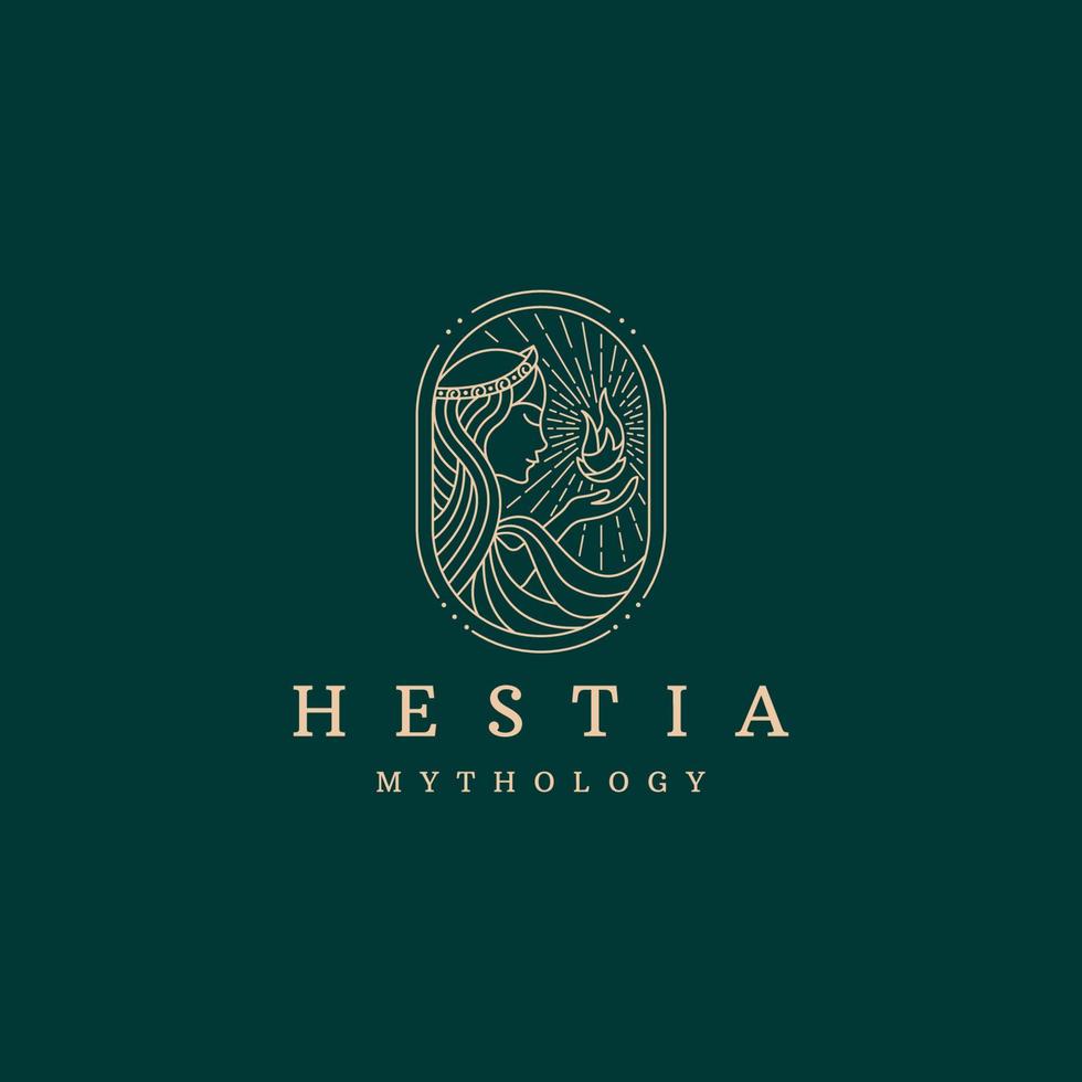 hestia la diosa virgen griega antigua del icono del logotipo del hogar plantilla de diseño estilo de línea vector plano