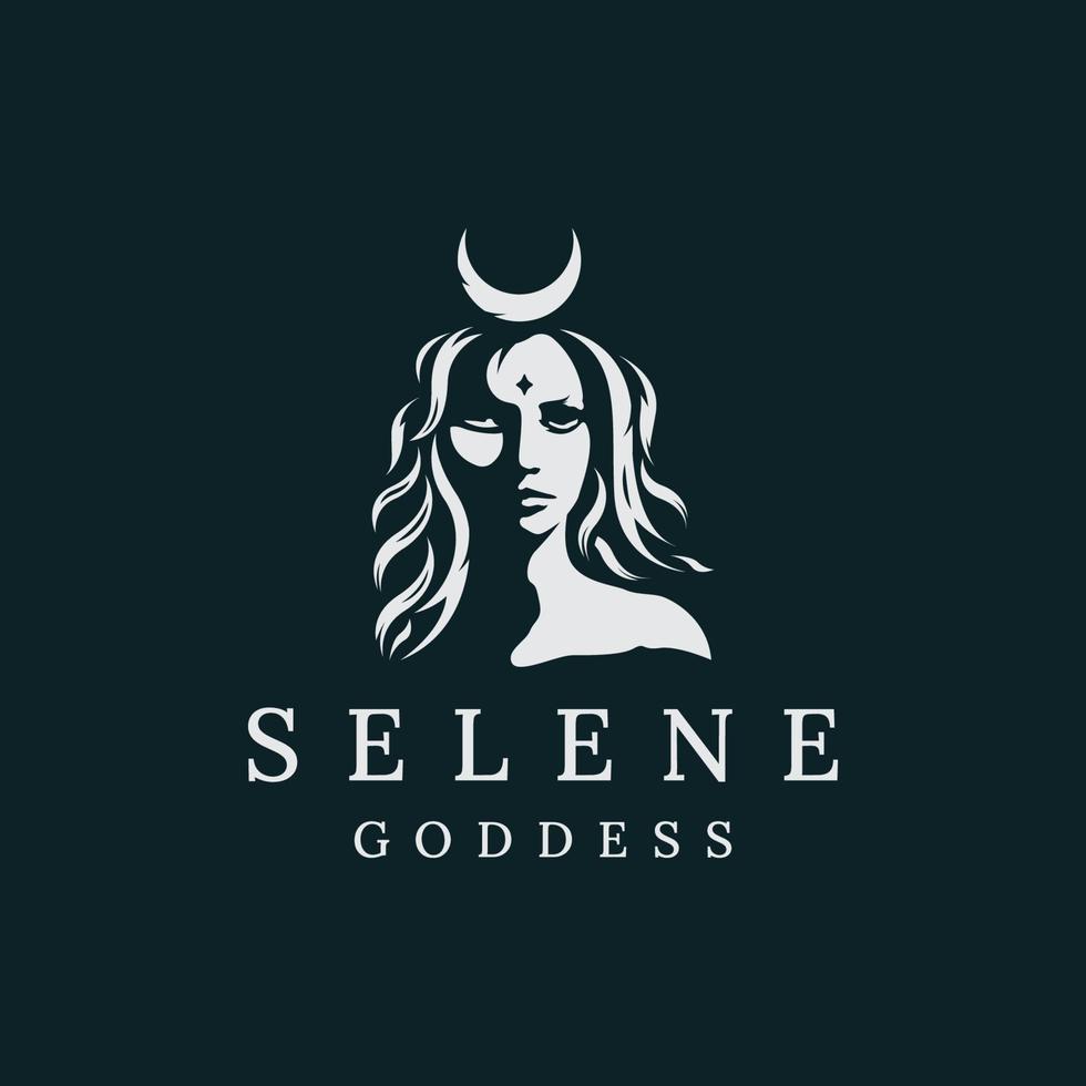 selene diosa de la mitología griega luna. vector plano de plantilla de diseño de icono de logotipo de belleza de mujer