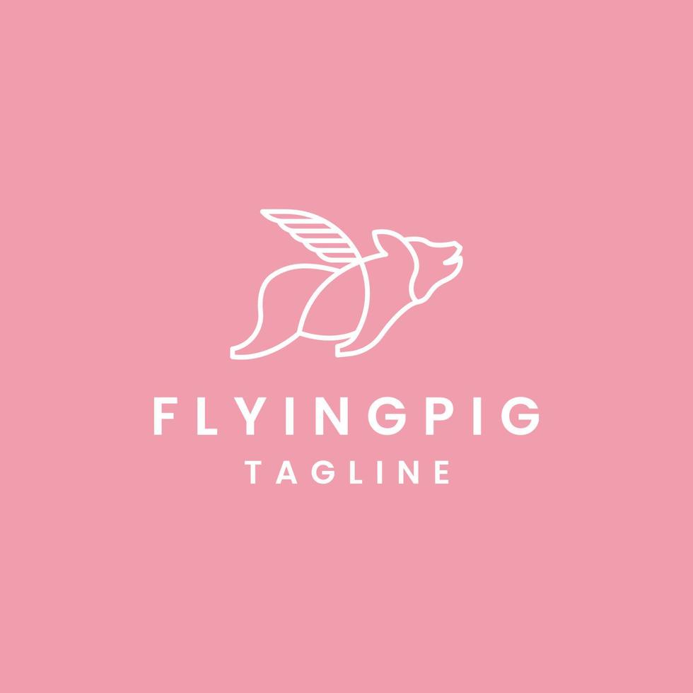 vector plano de plantilla de diseño de icono de logotipo de animal de cerdo volador