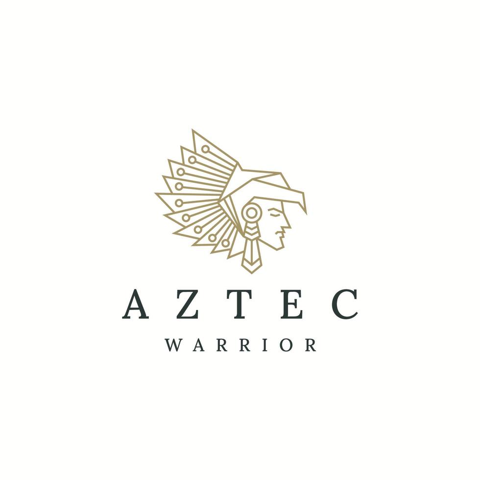 Aztec warrior with line style logo icon design template flat vector