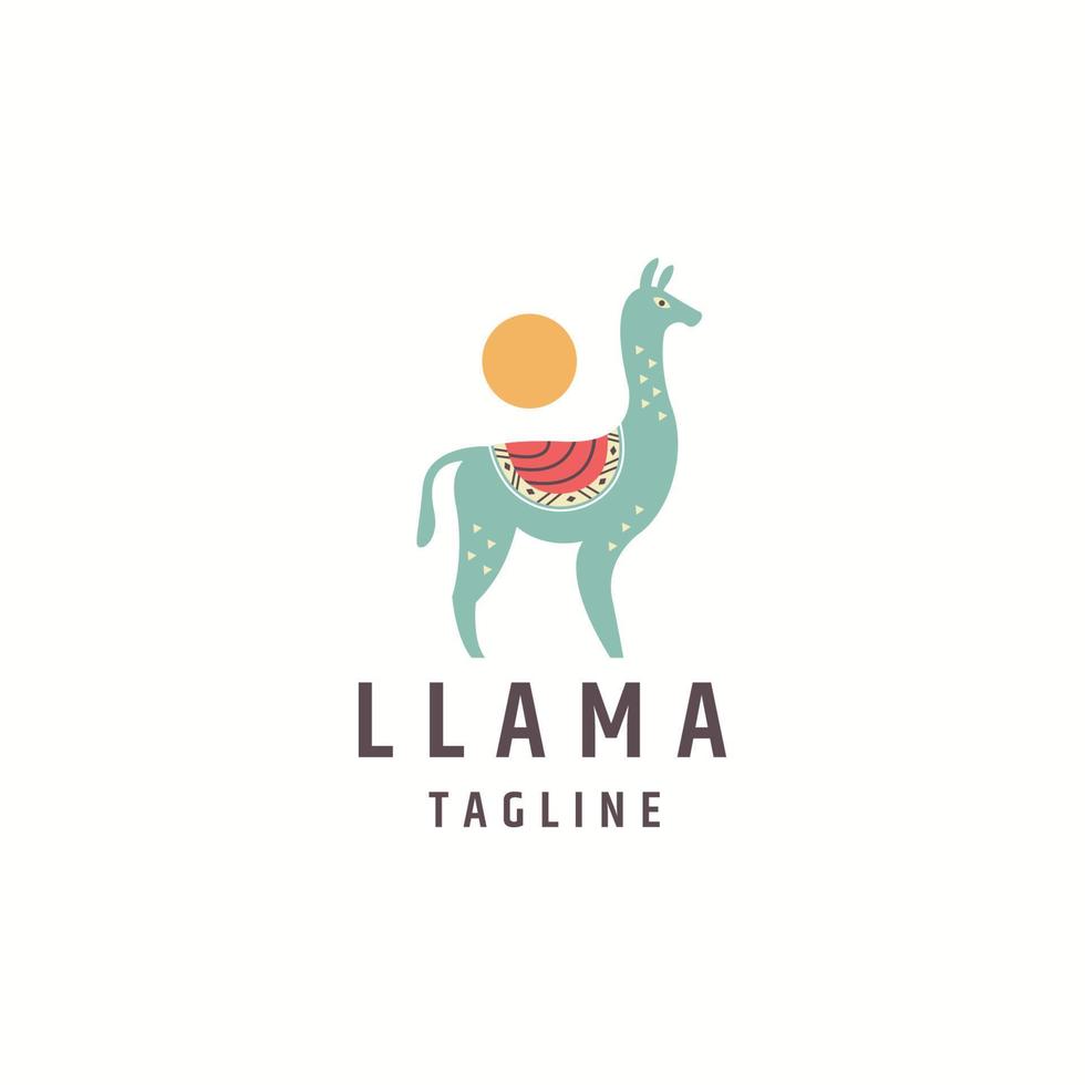 vector plano de plantilla de diseño de icono de logotipo de animal de llama o alpaca